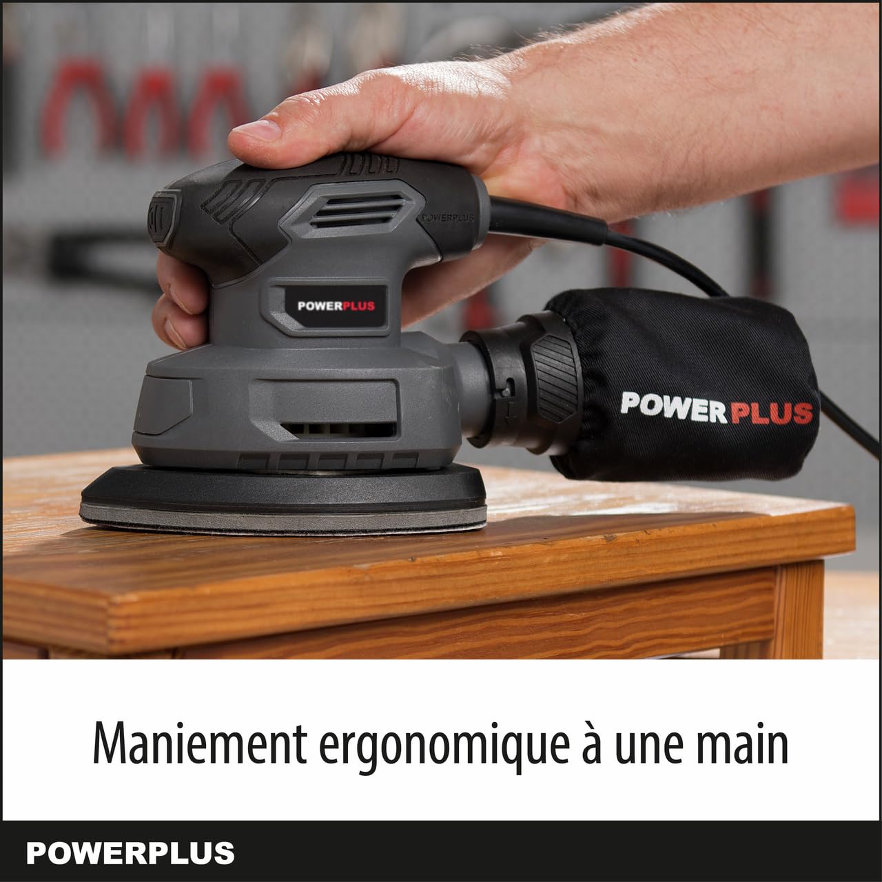 Powerplus Ponceuse à Main Électrique POWE40020-140 W Ponceuse Multifonction, 5 Feuilles de Papier Abrasif, Sac de Collecte des Poussières