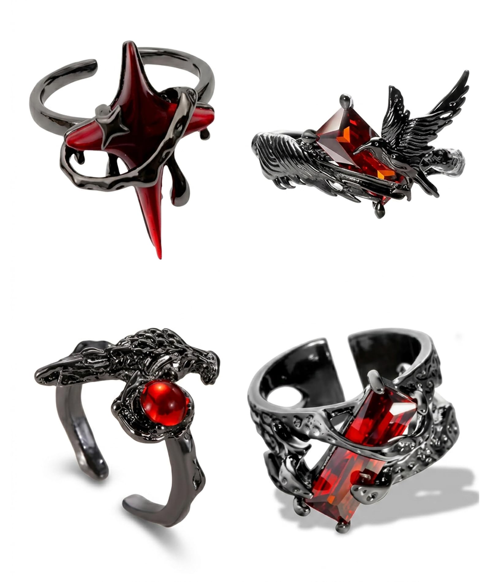 4 PCS Gothic Rings for Men, Adjustable Sizes for Comfortable Fit, Gothic Ring Set with Unique Design, Dark Aesthetic Jewelry Collection, Gothic Fashion Accessories, Alloy Construction, Unisex Gothic Style Rings-picture-22