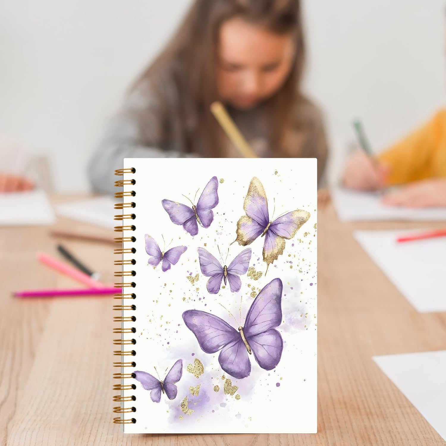Foritho Purple and Gold Butterfly Notebook, Preppy Butterfly Journal for Writing, Aesthetic School Supplies, Girly Aesthetic Spiral Notebook 5.5x8.3 Inch - Image 6