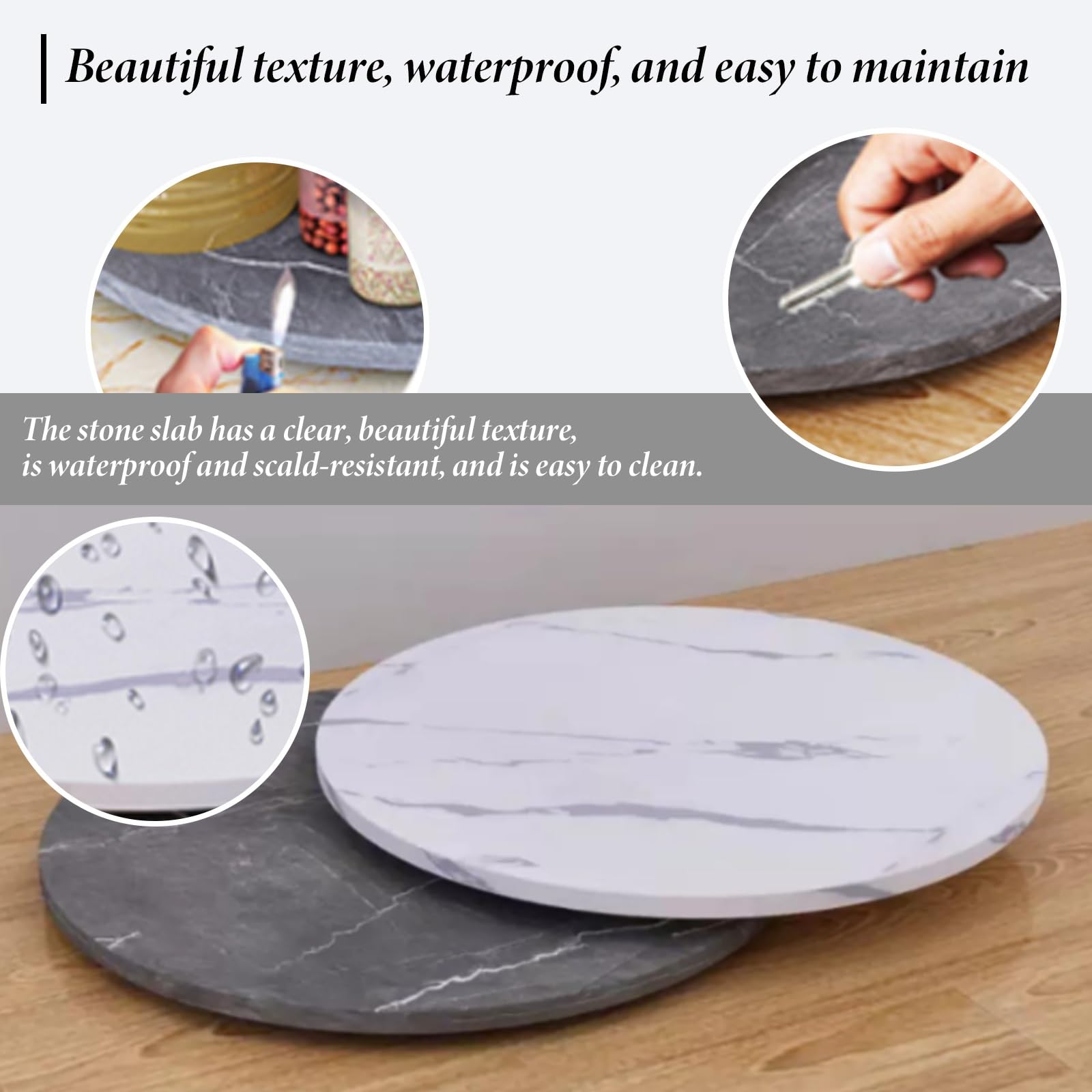 Taca obrotowa o fakturze marmuru - 50 cm stół obrotowy drewniany imitacja marmuru Lazy Susan do domu i hotelu duża okrągła taca do serwowania, elegancki wystrój kuchni