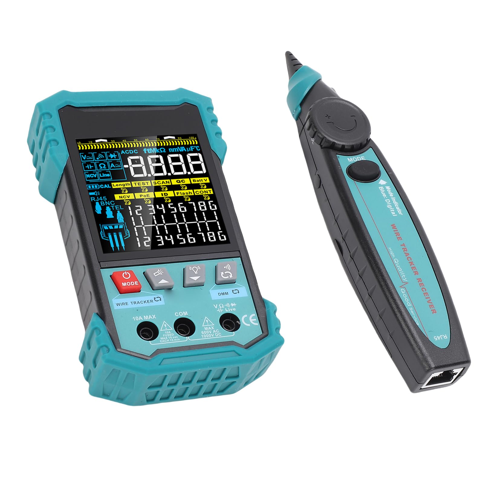 Eujgoov Tester per Cavi di Rete RJ45 con Multimetro e Rilevamento PoE per Test di Cavi Ethernet e Misurazione Portatile della Lunghezza