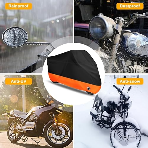 Miniatura 4 de XYZCTEM Funda para motocicleta, para todas las estaciones, impermeable y negra, para exteriores, se adapta a motores de hasta 116 pulgadas (XXXL)