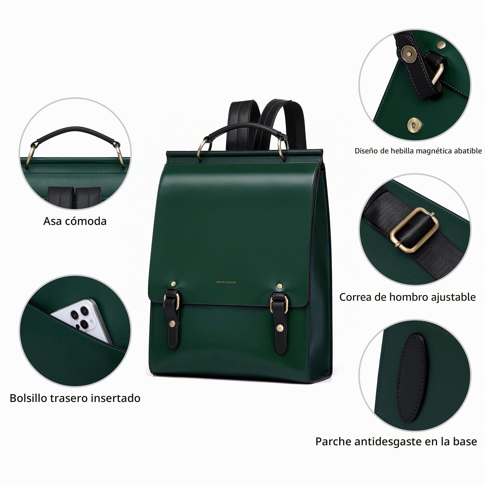 Cnoles Bolsas de Mochila Casual Mochila Laptop Mujer y Hombre Cuero Impermeable Elegante Mochilas de las Mujeres Cuero Daypack Escuela Uffico Trabajo Compras Viaje