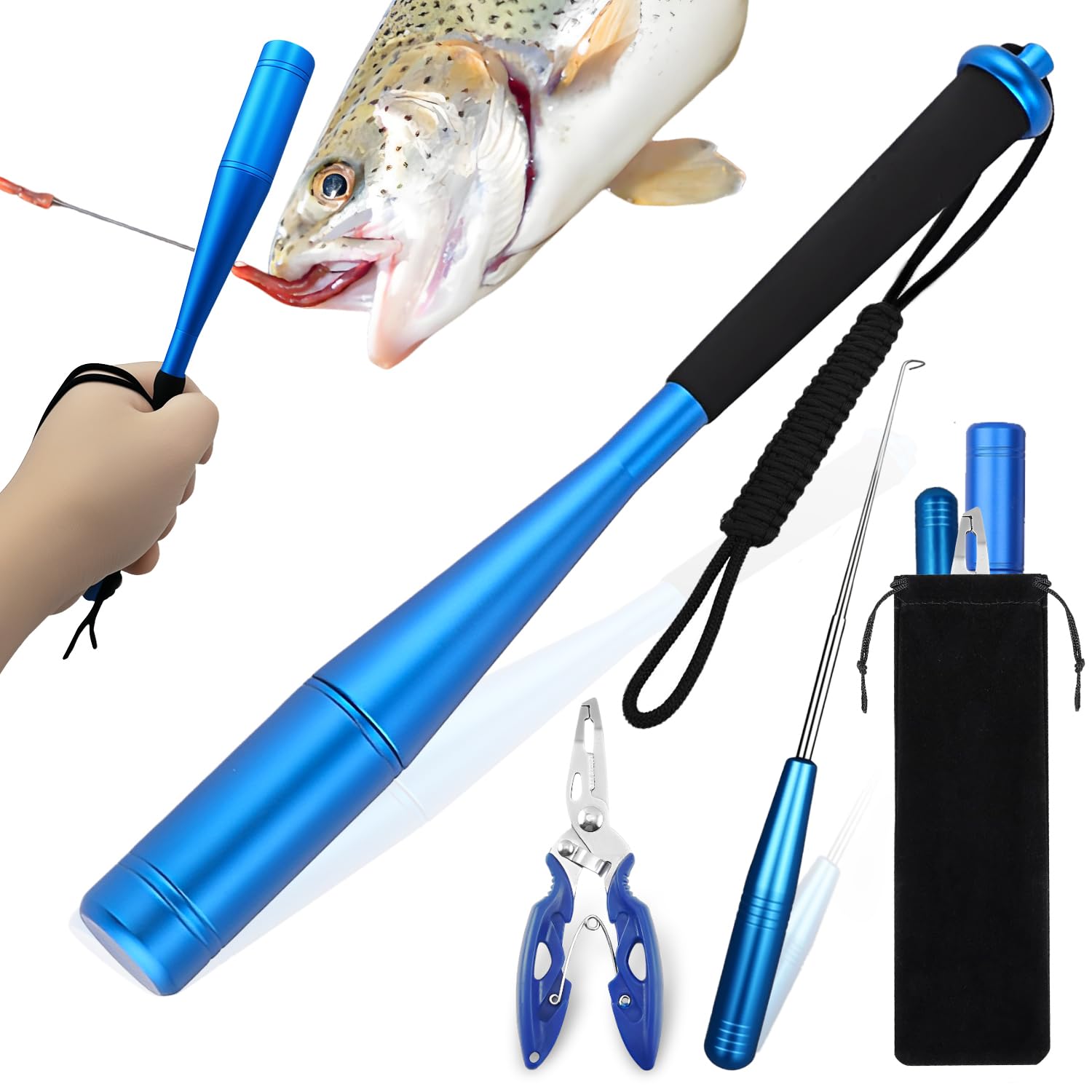 YUJUVI Pesca Accessori Set 3PCS Ammazza Pesci in Alluminio Bastone per Pescare M