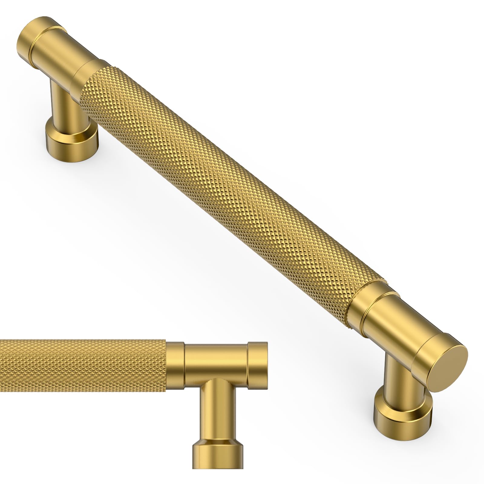 Amerdeco 10 Pack 5 Inch(128mm) Brushed Moderne Brass Cabinet Pulls Knurled Kitchen Cabinet Handles, Cabinet Pulls Kitchen Cabinet Hardware for Cupboard Drawer Pulls AM028 — image 1