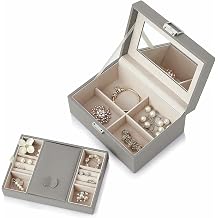 Lockable Wooden Jewelry Box Organizer with Mirror and Key for Women Girls - Retro Vintage Large Jewellery Storage Holder for Necklaces, Rings, Earrings Box