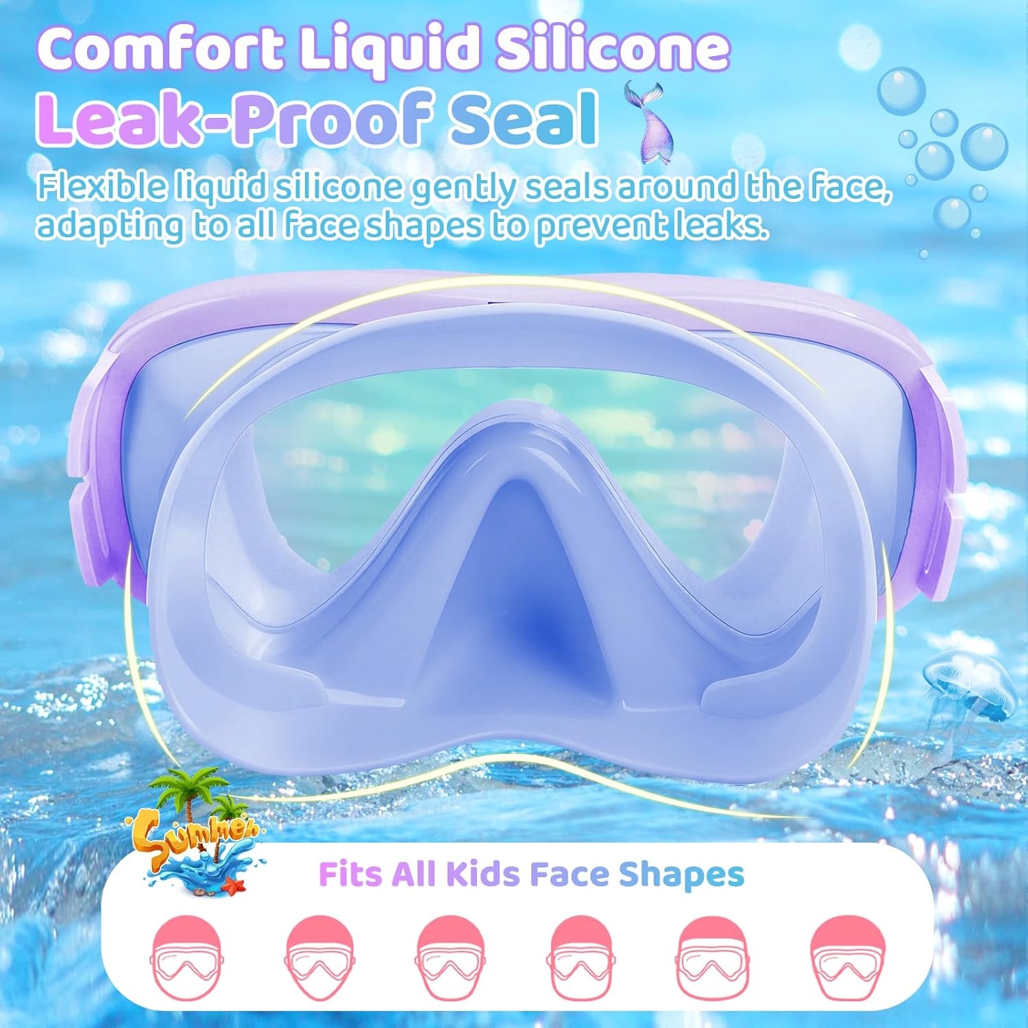 Vvinca Kids Swim Goggles with Nose Cover & Fabric Strap - Anti-Fog/UV Waterproof Swimming Goggles for Boys Girls 3-15
