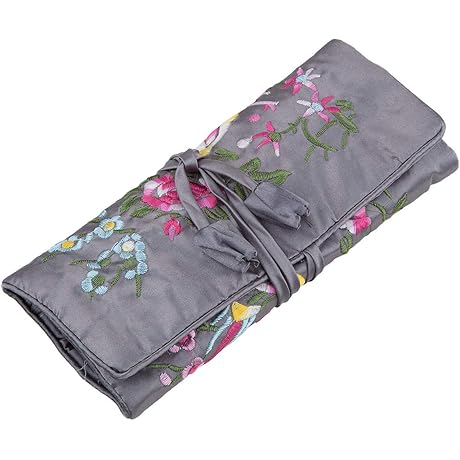TUMBEELLUWA Jewelry Roll Travel Case Embroidered