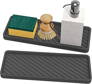 Kamehame Sink Organizer Black Silicone 2 Pieces 30cm Sponge Holder Kitchen Sink Sink Organizer for Sponges, Brushes, Soap, 30 * 10cm