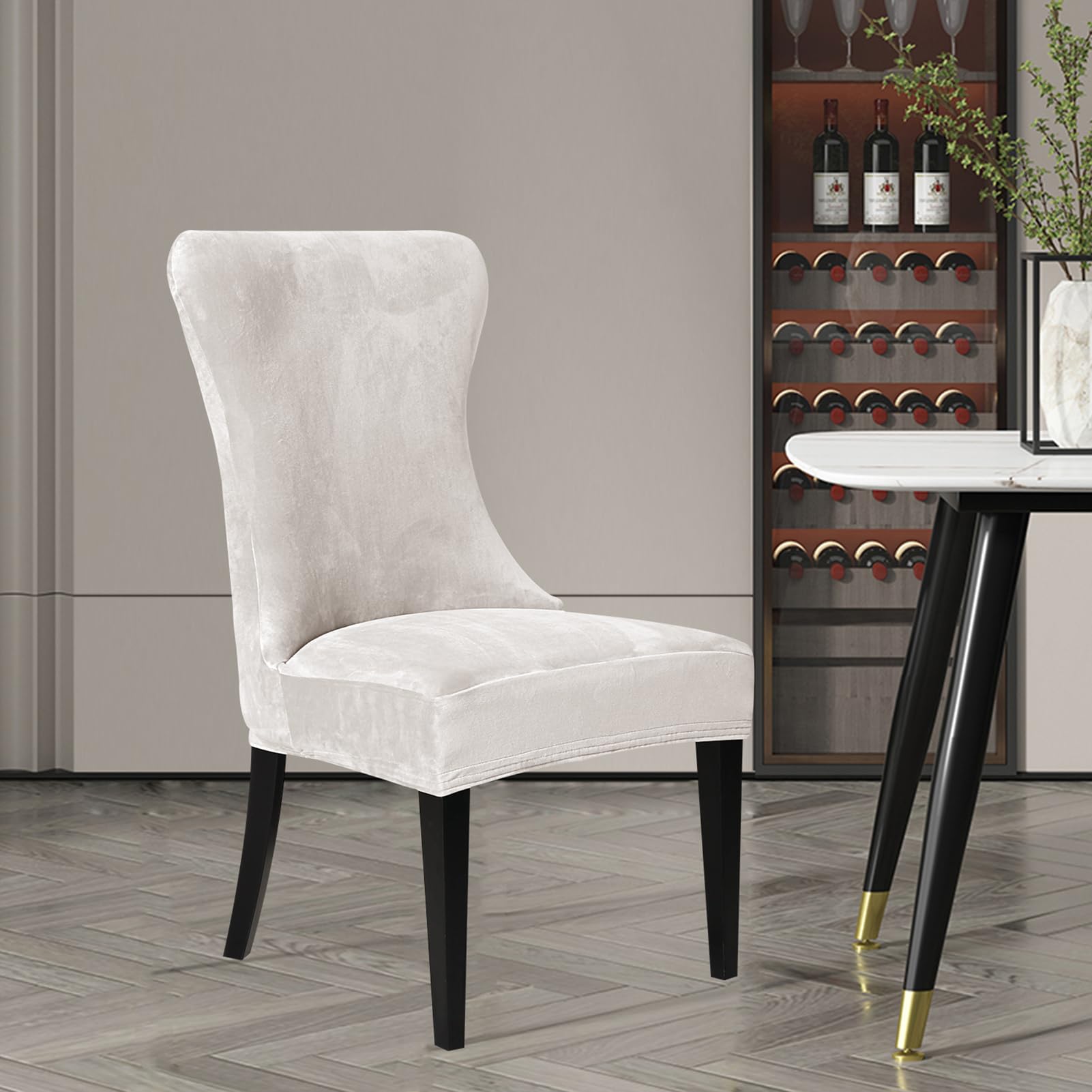 Coprisedia in velluto elasticizzato per sedie da pranzo con schienale alto, per cucina e decorazione della casa, confezione da 4, facile da montare e proteggere, elegante design bianco