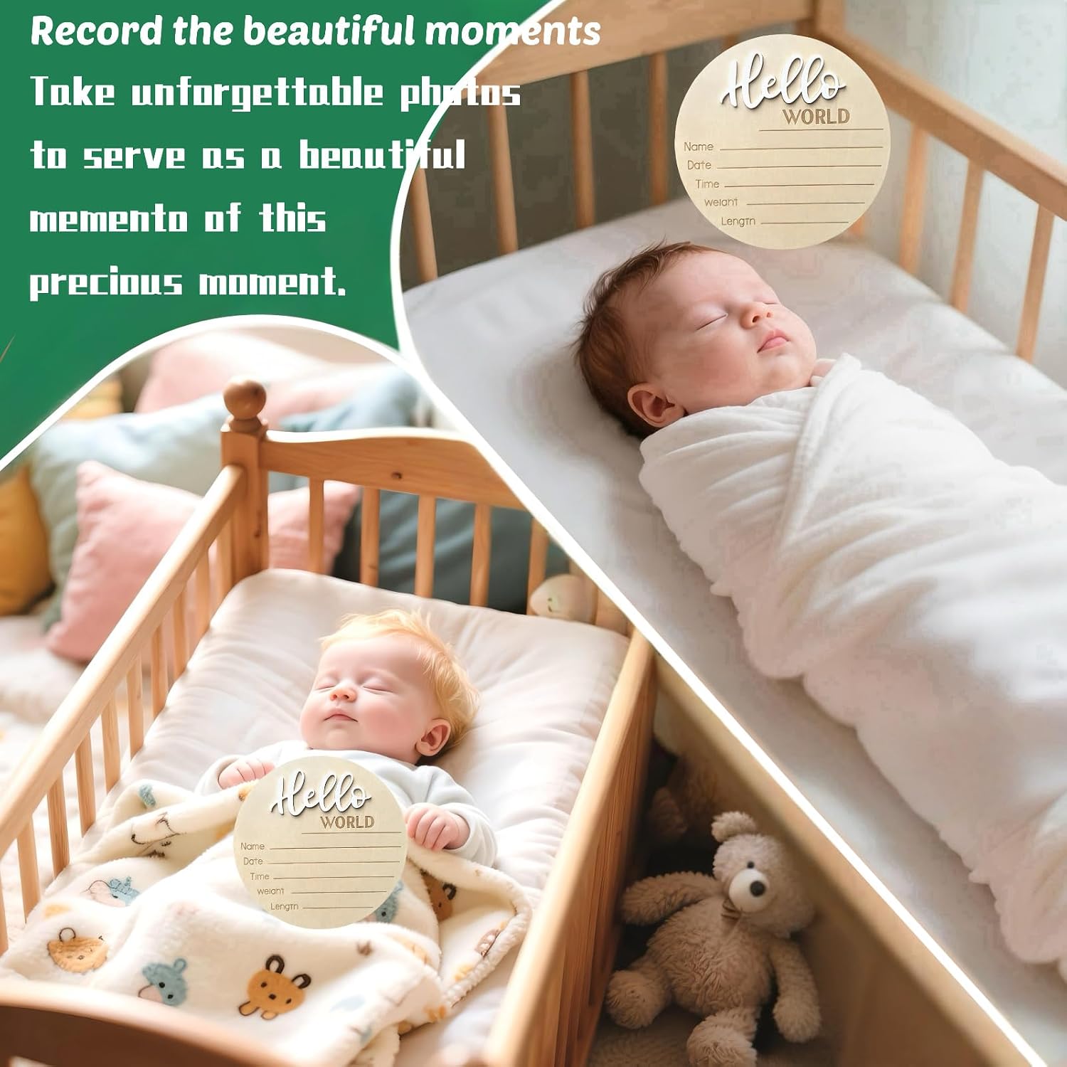 Baby Announcement Sign,Personalized Wooden 5.9inch Hello World Newborn Sign,Birth Name Announcement Sign,3D Pattern,Boys And Girls Gift,Hospital Nursery For Baby (White letters) image 5