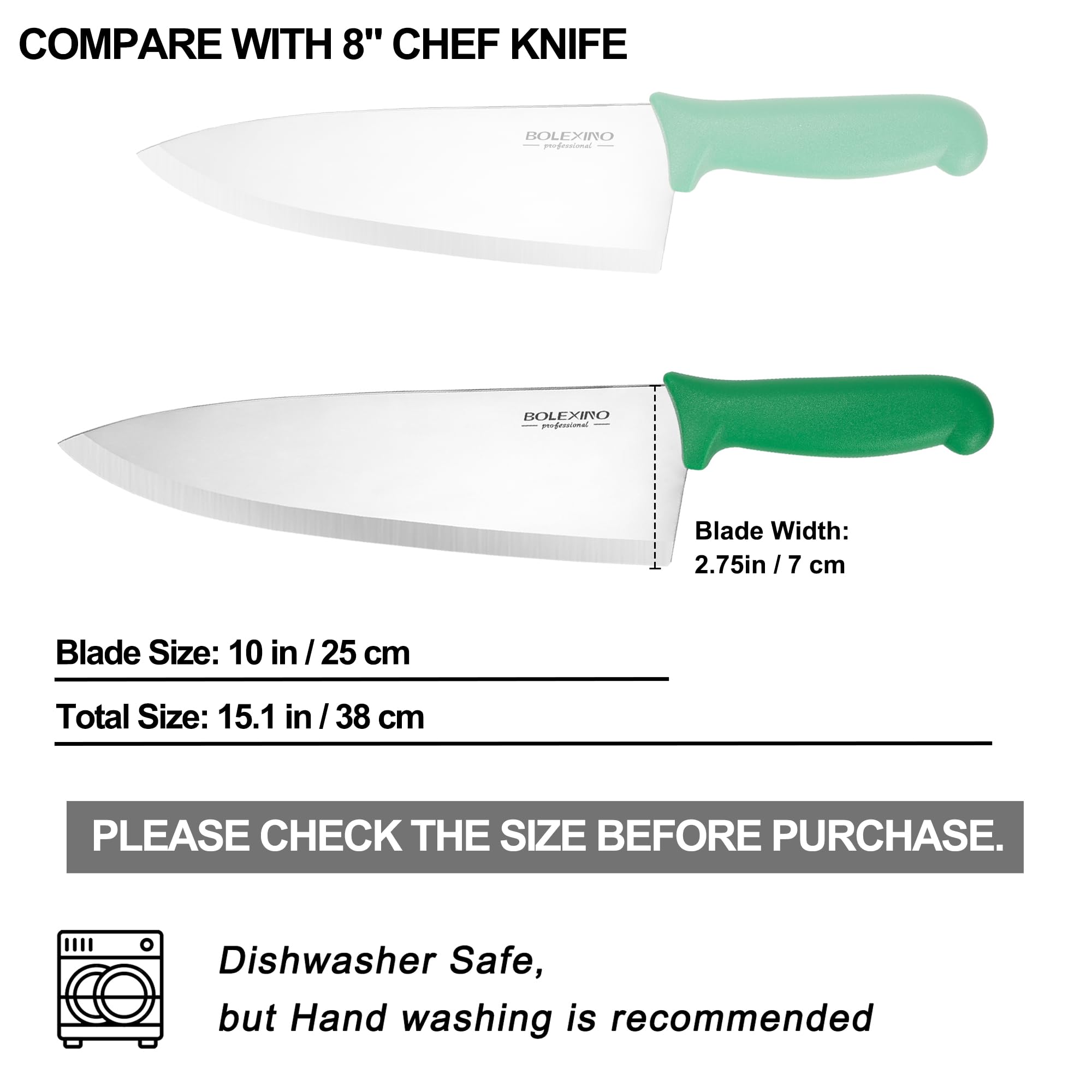 10" Professional Chef Knife, High Carbon Steel, Ergonomic (Green) — Amazon image 8