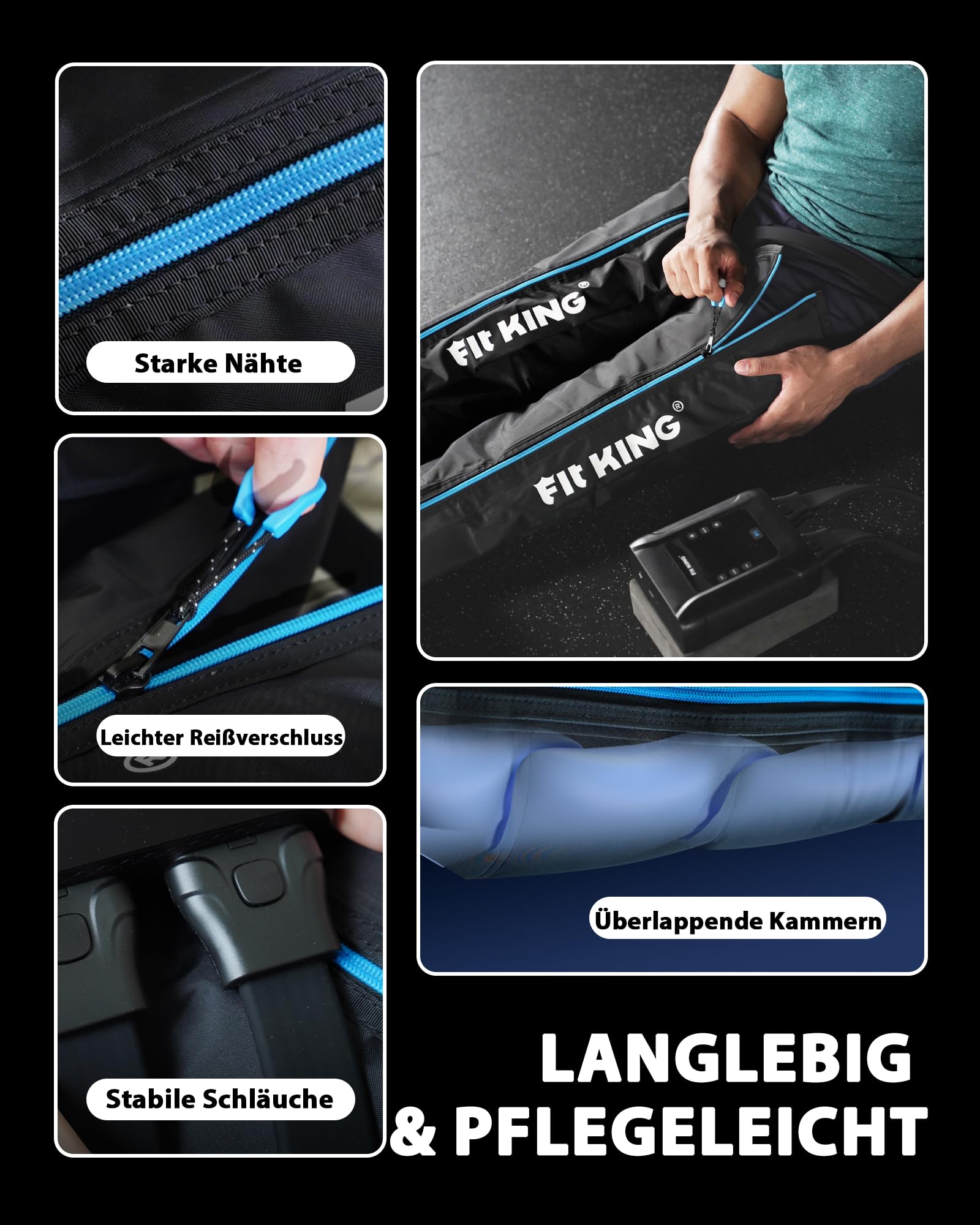 FIT KING Kabellose Beinmassagegerät, Massagegerät für Beine Kompressions Manschetten für die Beine zur Entspannung und Tiefenentspannung nach dem Sport (Mittel)