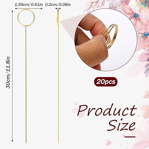 Miniatura 2 de 20 soportes para tarjetas de lugar, soporte de tarjetas de lugar de metal floral, soportes de números de mesa dorados, clips de púas de flores de