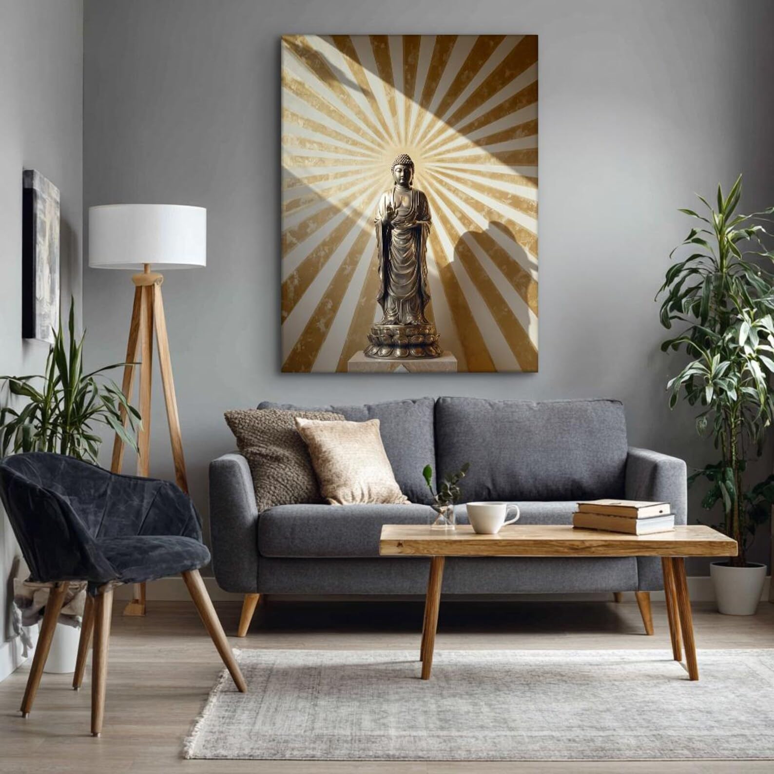 Spiritual Room Canvas Wall Art, Portrait Buddha Paint, Large Modern Decor, Posters and Prints Buddha for Horizontal Bed(80x120cm/Frameless)