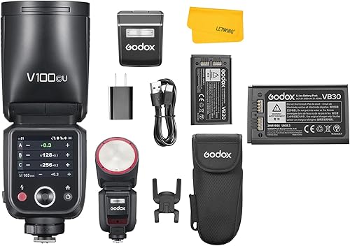 GODOX V100C V100-C - Flash de cámara de cabeza redonda para Canon, TTL Canon Flash, con batería de litio GODOX V1 Pro VB30