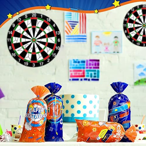 Miniatura 3 de 120 bolsas de regalo para fiesta de guerra de dardos con tema de guerra de dardos, bolsa de plástico para dulces con 150 lazos dorados para
