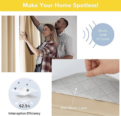 Miniatura 4 de NICETOWN Cortinas 100% opacas con aislamiento térmico, aislamiento del polvo, cortinas reductoras de ruido con forro de tela de fieltro, paneles de