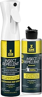 Zone Protects Unscented Picaridin Insect Repellent Spray Bundle – 10oz Mistosol Continuous Spray + Refill – 20% Picaridin Mosquito, Tick, Chigger, Insect Protection; 12 Hours