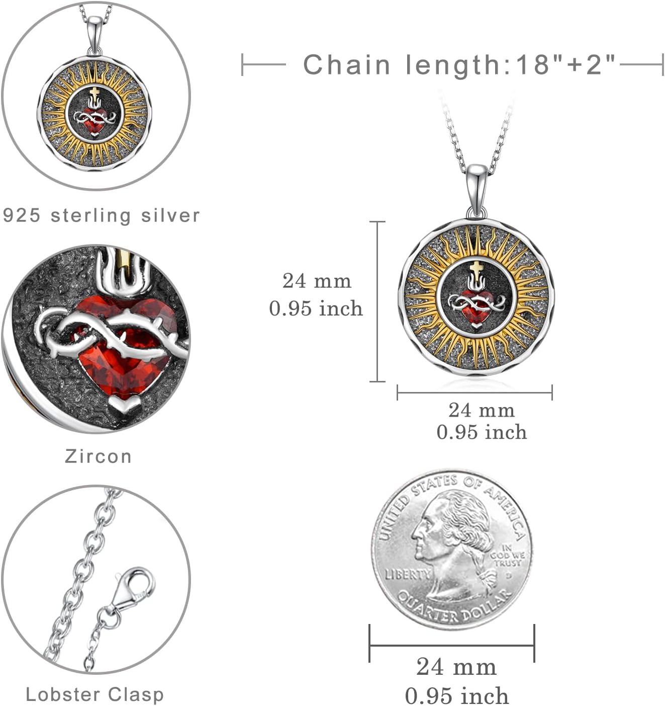 Sacred Heart of Jesus Necklace 925 Sterling Silver Cross Sacred Heart Necklace Christian Gifts for Women - Image 4