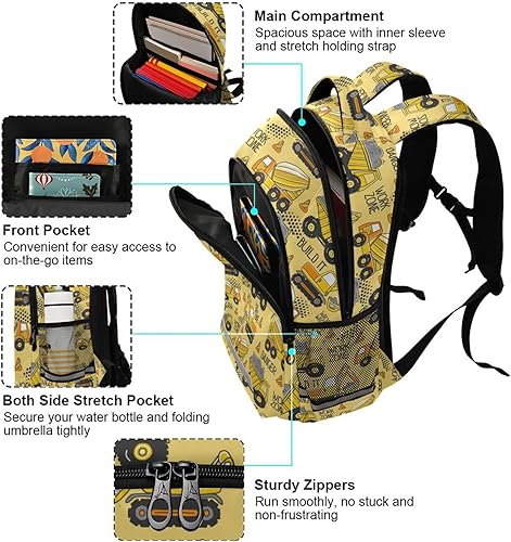 Miniatura 3 de Mochila para niños y niñas, mochila de escuela primaria, mochila de viaje, camión amarillo, Mochilas Daypack
