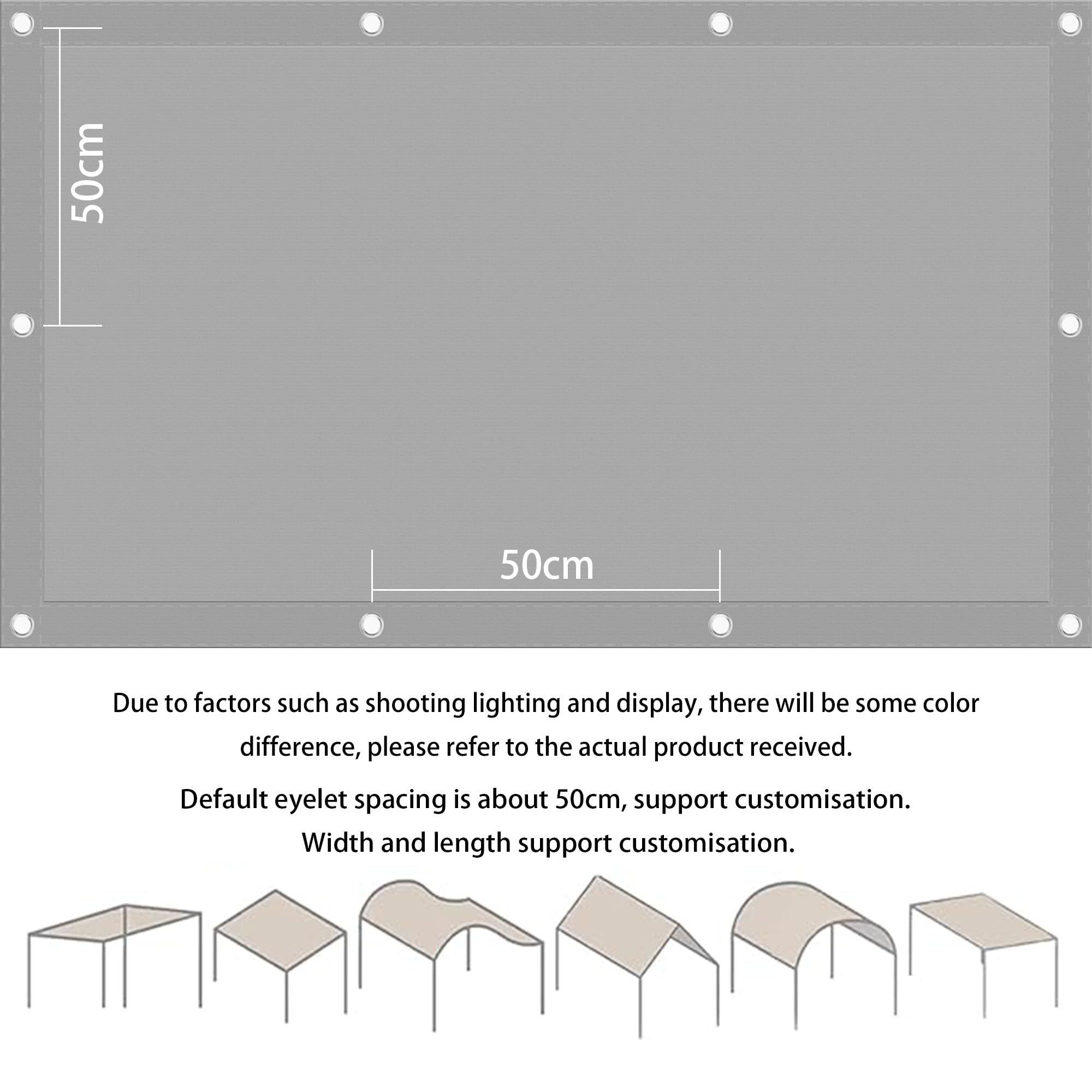 Toile d'ombrage Rectangulaire 100 x 500 cm Imperméableanti Voile d'ombrage Imperméable Carré Contre Le Vent pour Patio Jardin Terrasse Extérieur, Sable, Gris Clair