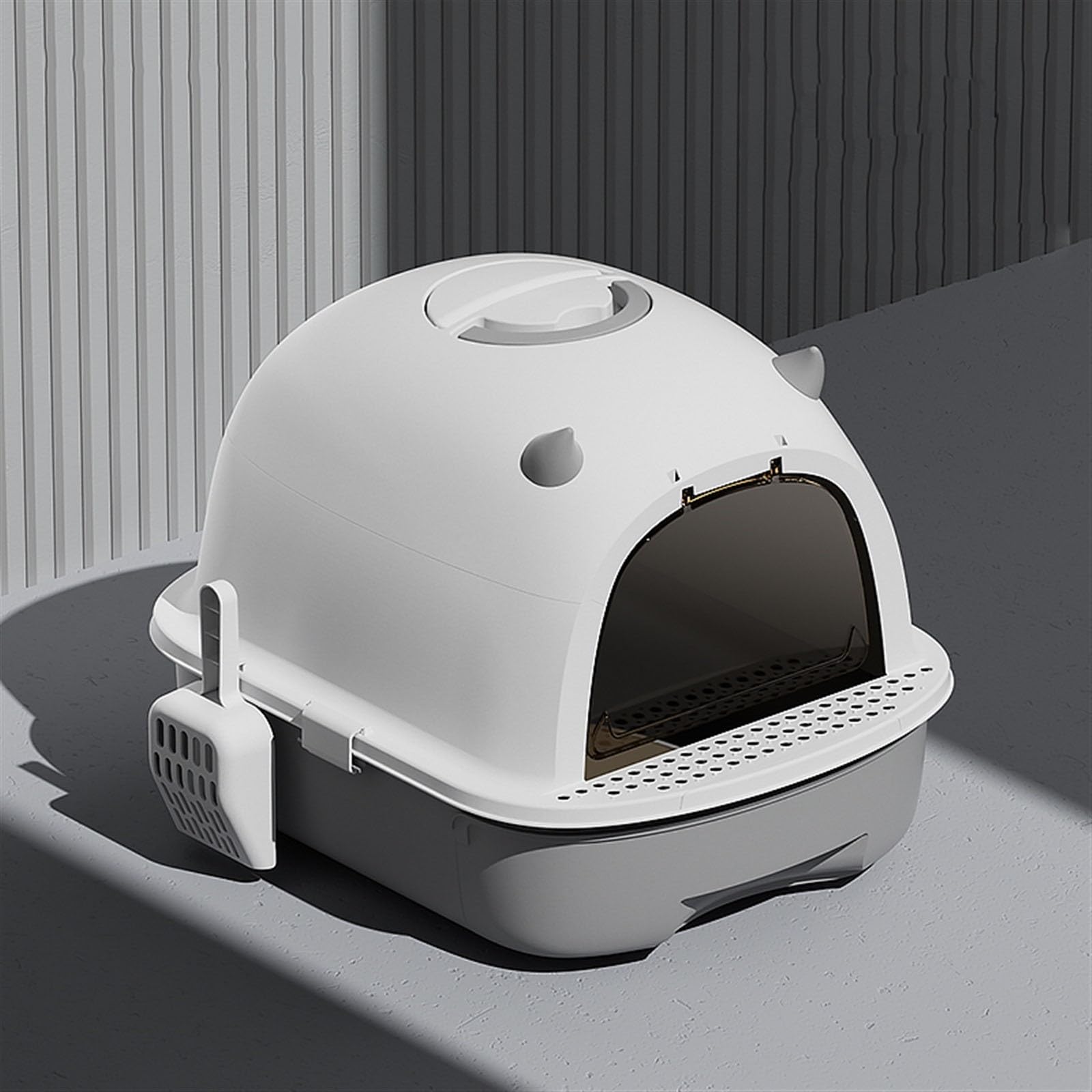 Exclusivo para Gatos y Perros Bandeja de Arena for Gatos pequeña for Completamente Cerrada for con Tapa Antifugas e Inodoro, fácil Instalar y Limpiar para Interiores(Grey)