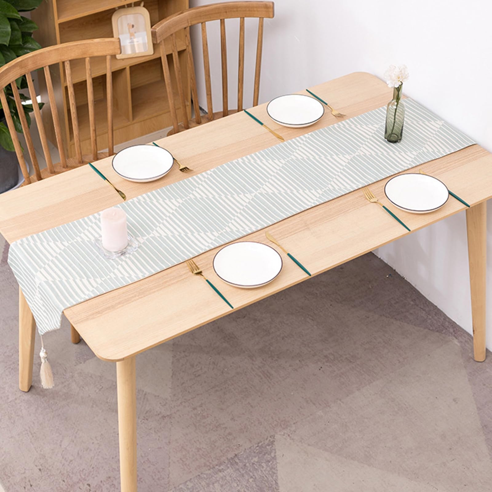Tischläufer Polybaumwolle Modern, Tischläufer Wohnzimmer 32.5x180 cm, Leinenoptik mit Streifen-Jacquard