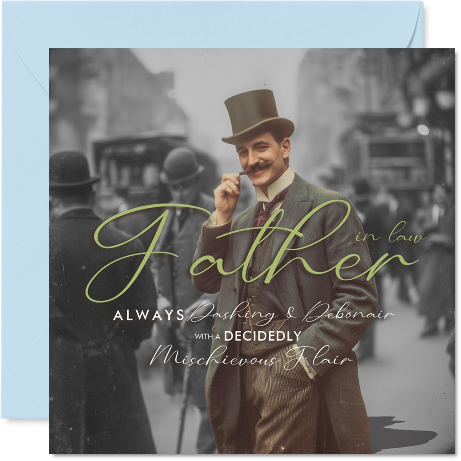 Playful Birthday Card for Father in Law - Decidedly Mischievous Charm - Vintage Dapper Gent with a Wink, Father's Day - 145mm Square, Envelope Included