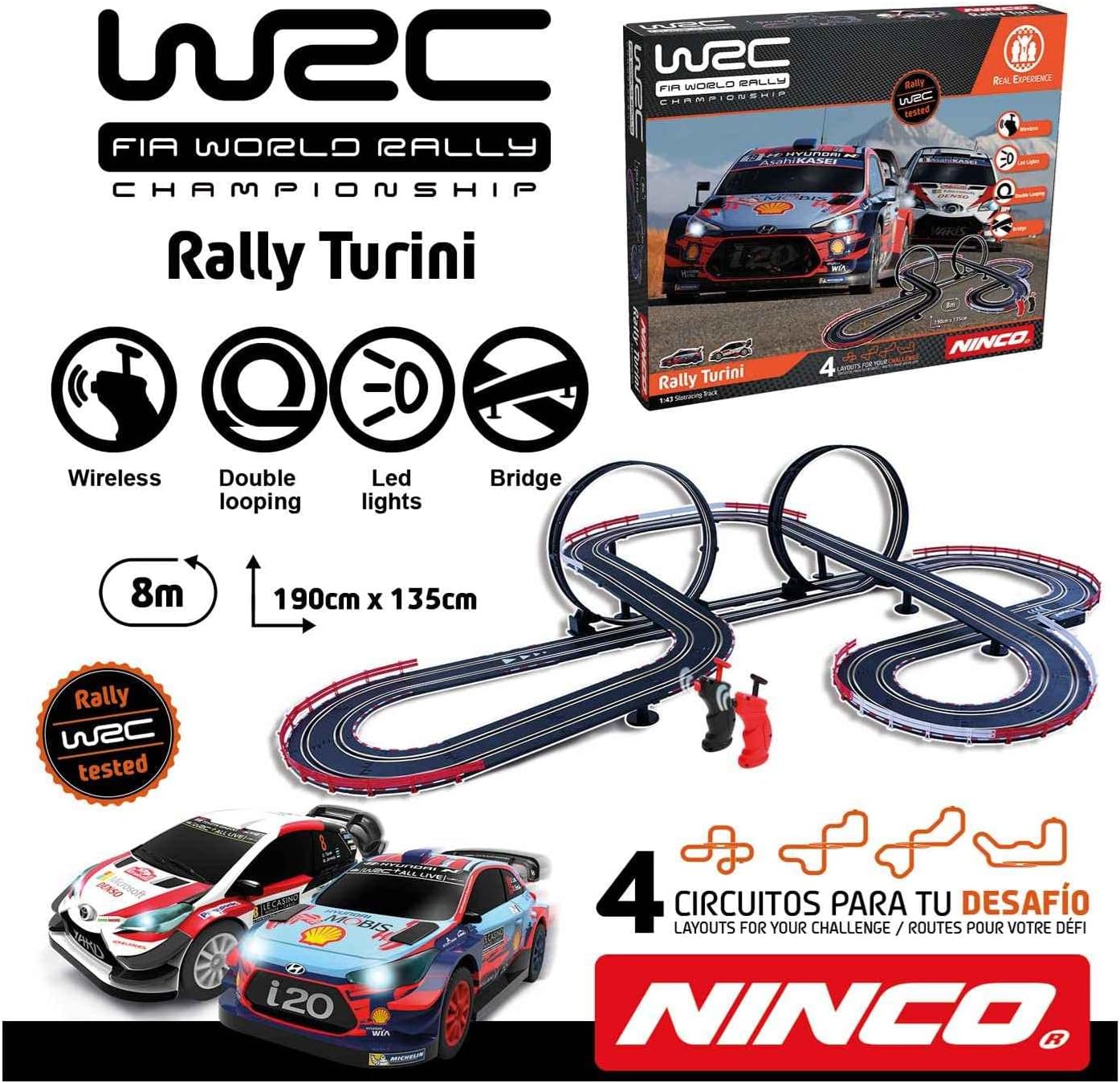 Дууслааview of Ninco WRC Rally Turini slot car track components and possible layouts