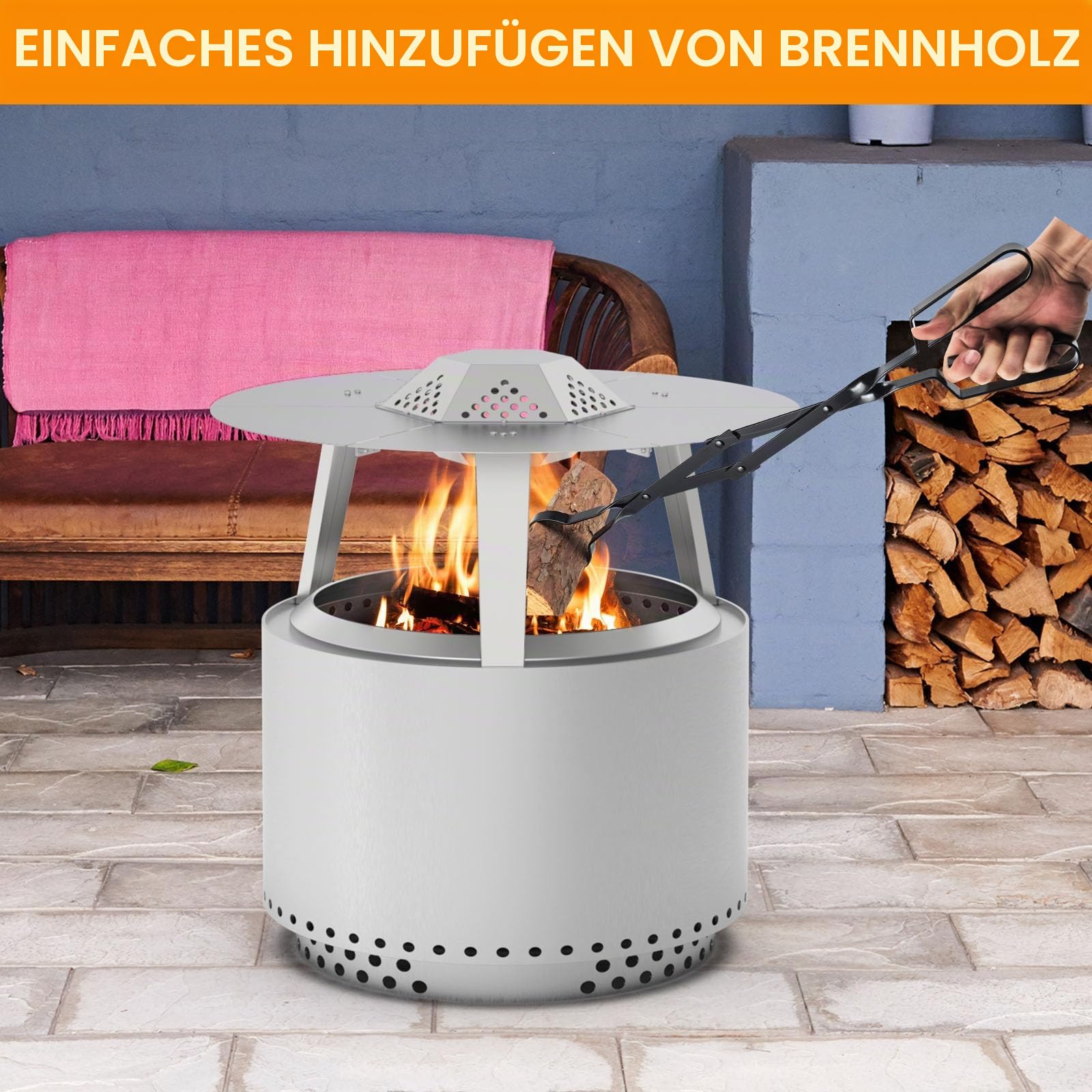 Wärmeabweiser für Soloofen Lagerfeuer Zubehör Soloofen Lagerfeuer 49,5 cm Deflektor 304 Edelstahl Solo Herd Bonfire 2.0 Heat Deflektor Bonfire Solo Ofen Heat Deflector mit Tragegriff