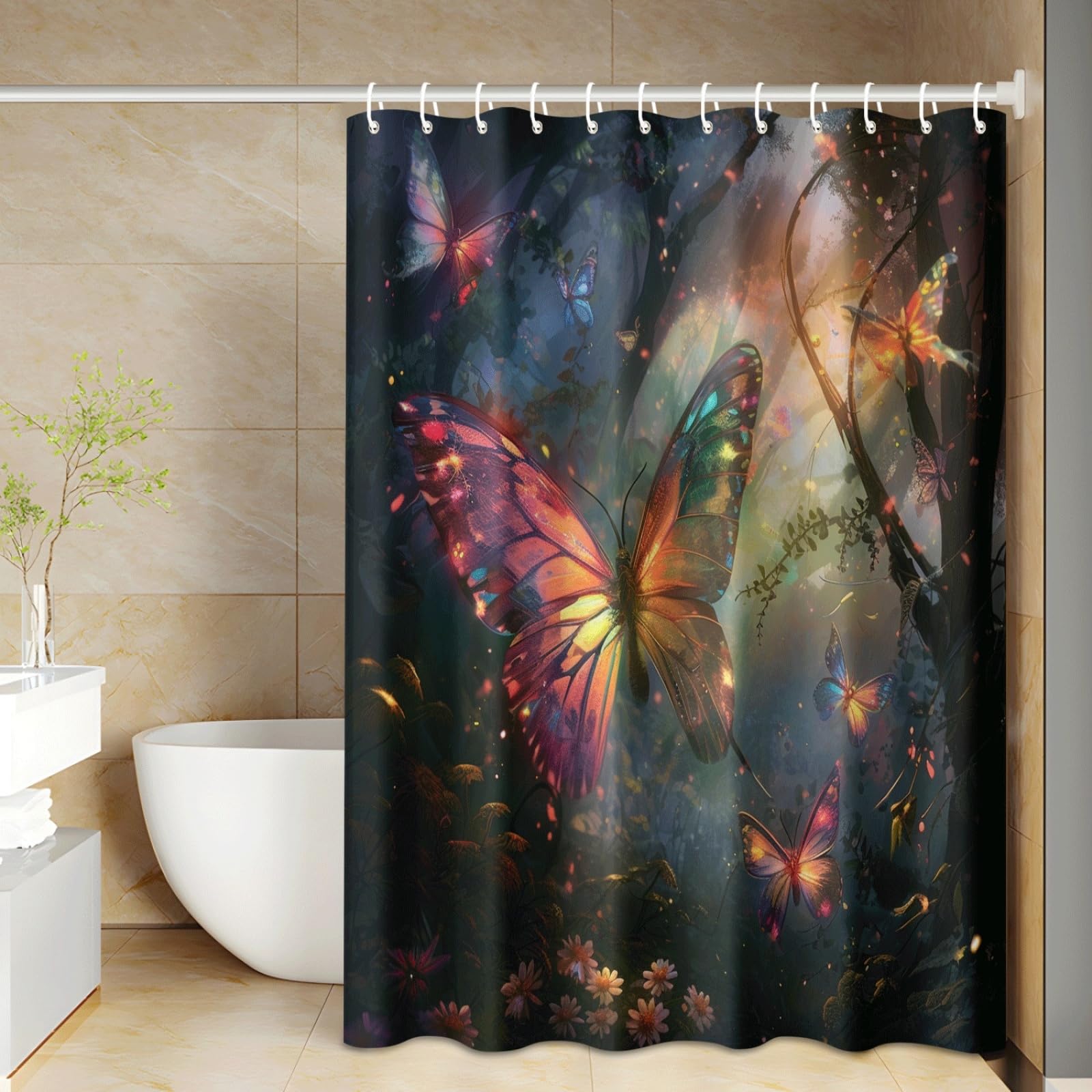 Rideau de douche polyester vert olive rose 200x200cm lavable pour baignoire salle de bain