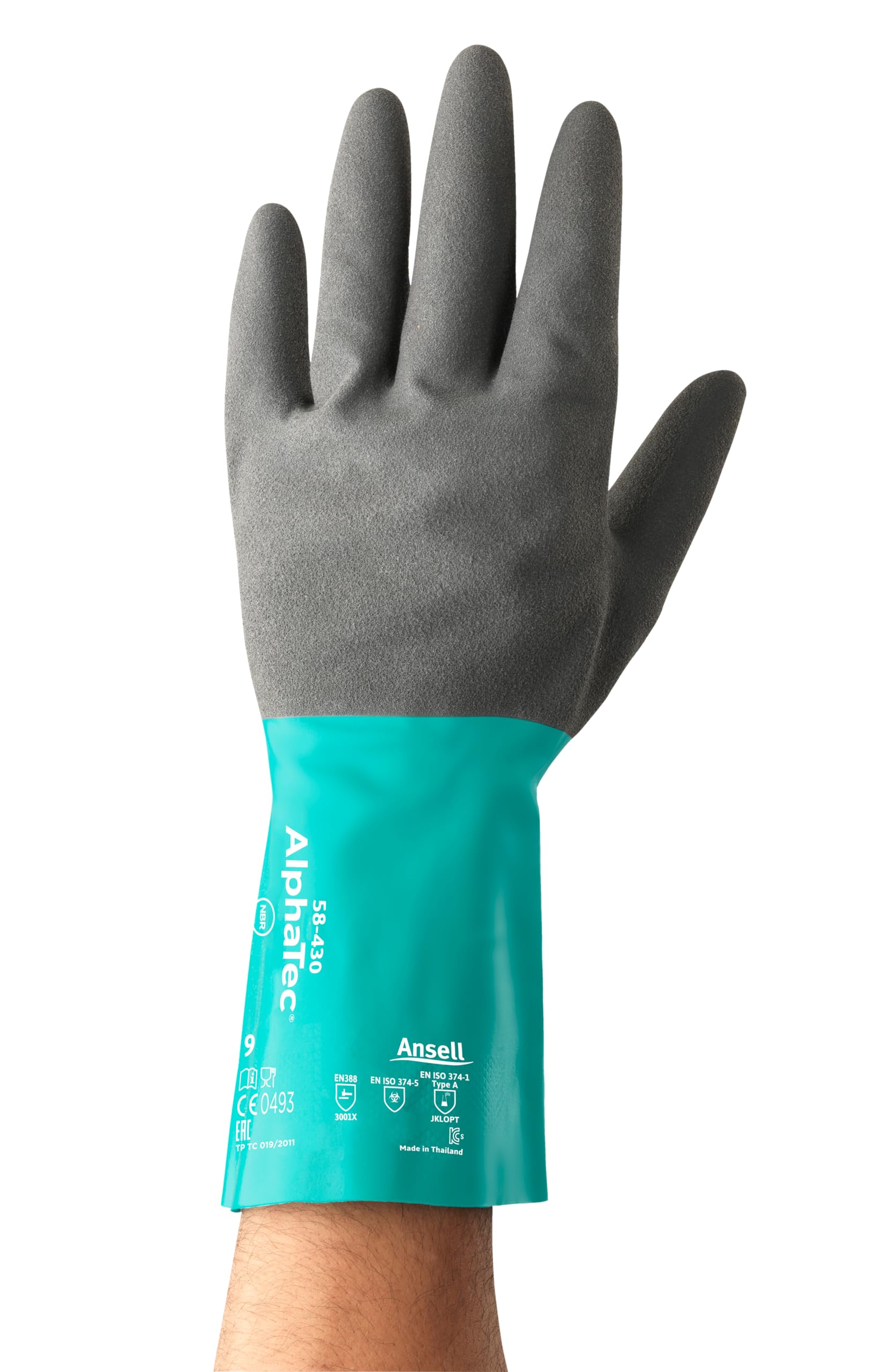Ansell AlphaTec 58-430 Chemikalien-Nitril Arbeitshandschuhe, Hochleistungsfähige Nitrilmischung, Latexfrei-Handschuh Damen Herren, Grün, Größe M (12 Paar)