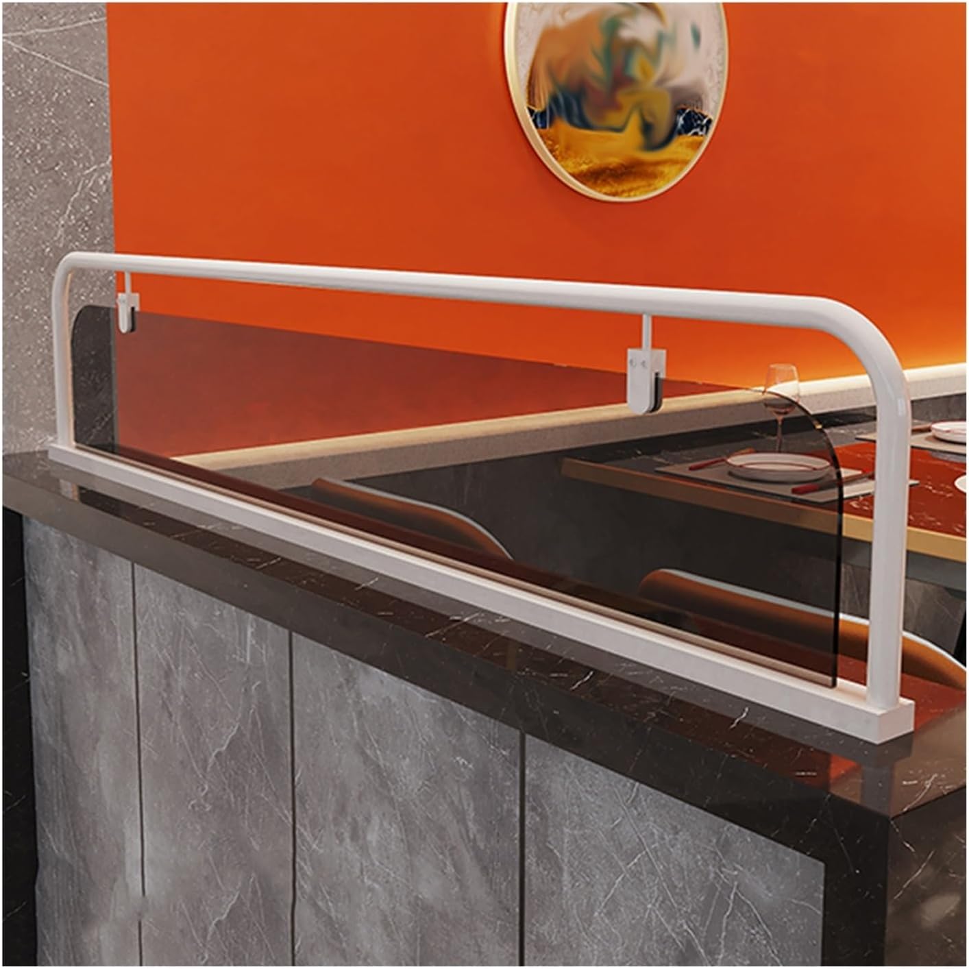 Elegant Tempered Glass Partition for Restaurant Counters Office Spaces and Aisles Decorative Separation Barrier for Living Room and Office (25 x 60 cm)