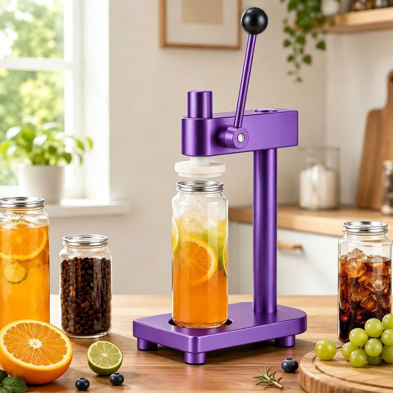 aromaoveite Manual Can Sealer Machine With 100 Pet Bottles, Aluminum Alloy Hand Can Sealing Machine For 2.2" Cans, Adjustable Manual Soda Can Sealer For Beer, Soda, Juice,Coffee Purple