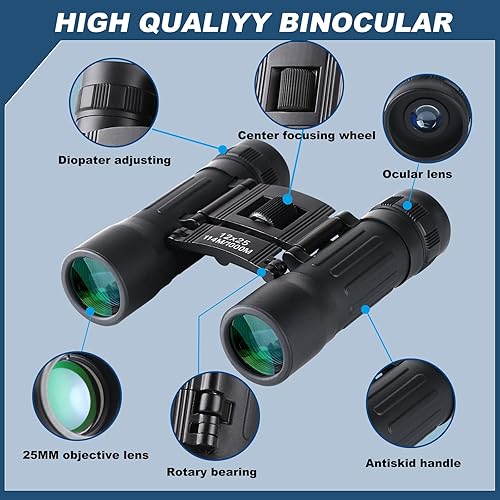 Miniatura 12 de Mini prismáticos compactos de bolsillo de 8 x 21, ligeros, plegables, fáciles de enfocar, pequeños prismáticos para adultos y niños, observación