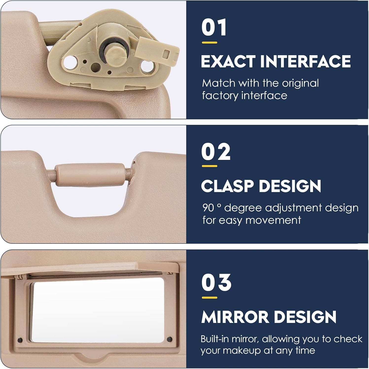 2Pcs Driver & Passenger Side Sun Visor Without Light Fit for Honda Civic 2006 2007 2008 2009 2010 2011, Replace for 83280-SNA-A01ZC, 83230-SNA-A01ZC (Beige)