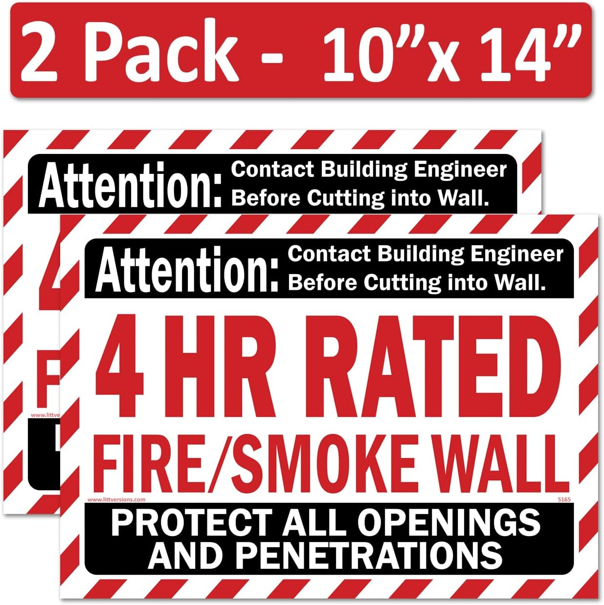 2 Pack 4"x12" 1 HR Rated Fire Label Stickers – Protect All Openings and Penetrations Safety Sign Decals, Waterproof Vinyl Adhesive Labels for Commercial Building Compliance