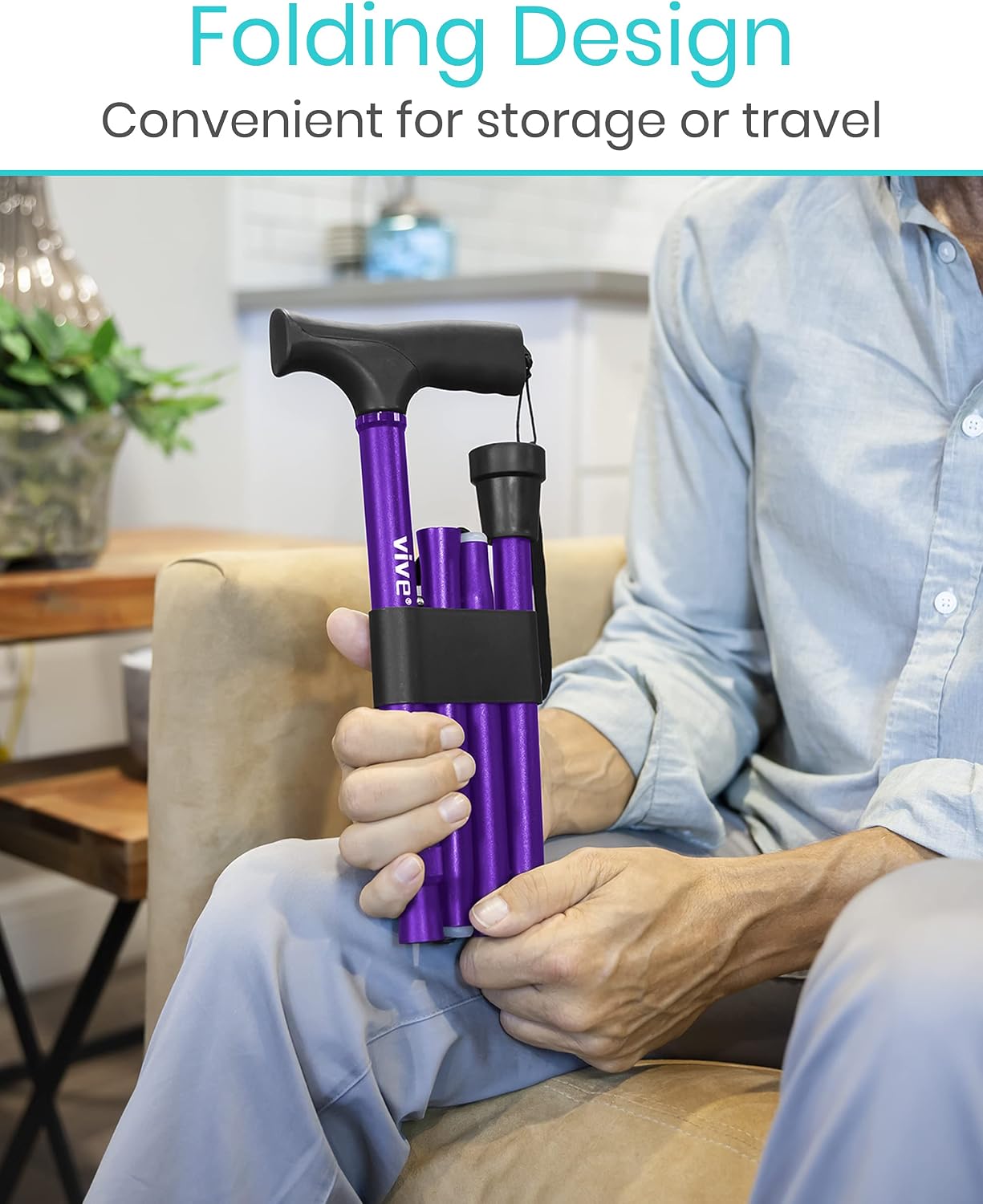 🔥 Cаѕhbасk uр tо 70% Vive Folding Cane - Foldable Walking Cane for Men, Women - Fold-up, Collapsible, Lightweight, Adjustable, Portable Hand Walking Stick - Balancing Mobility Aid - Sleek, Comfortable T Handles (Purple)