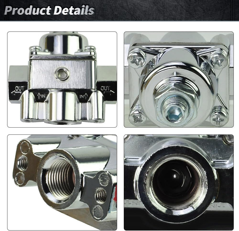 12-804 Adjustable Fuel Pressure Regulator With Gauge Compatible With Holley and Edelbrock Carburetors 1-4 PSI 3/8 NPT 1 In 2 Out Zinc Alloy Replaces 12804