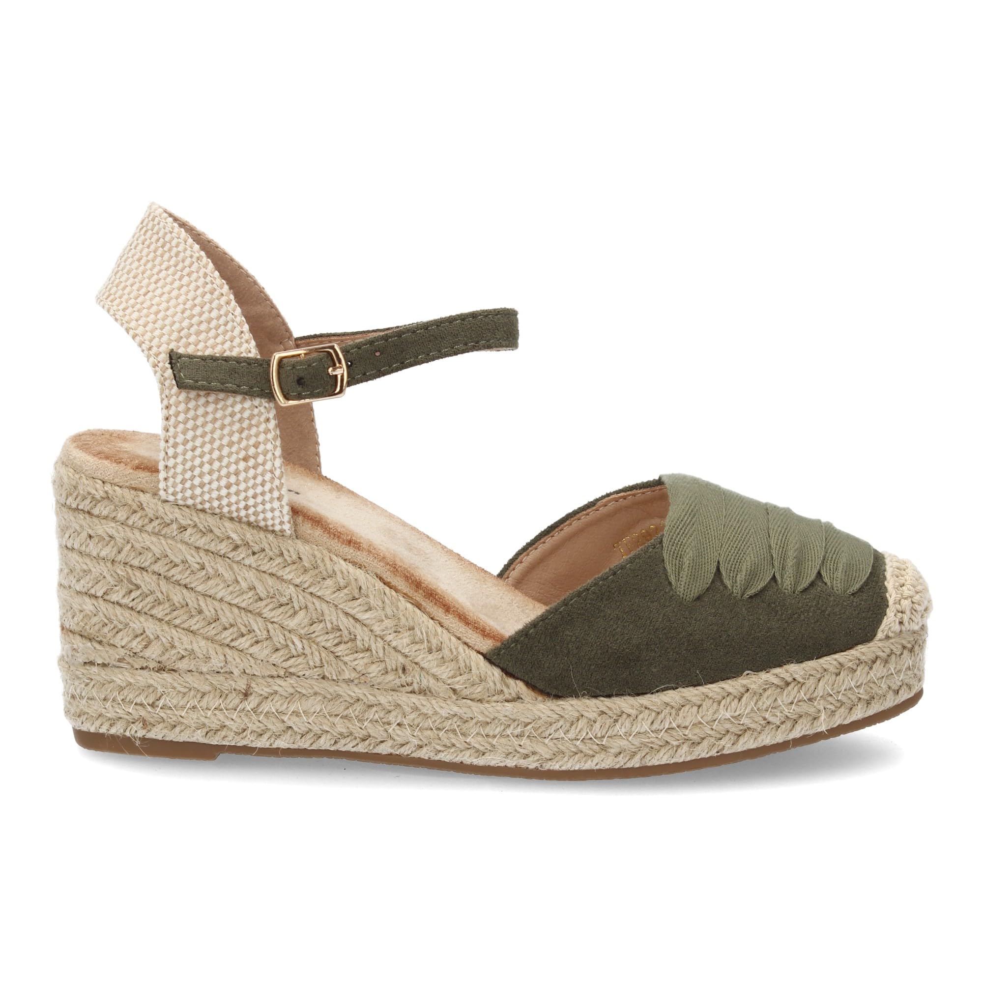 shoes&blues.es Alpargata de Mujer con Cuna Forrada de Yute, Comoda y Ligera. Diseno Cerrado en la Parte Delantera con Adorno de Cintas a Tono. Cierre de Hebillas Ajustable, Ideal Verano.