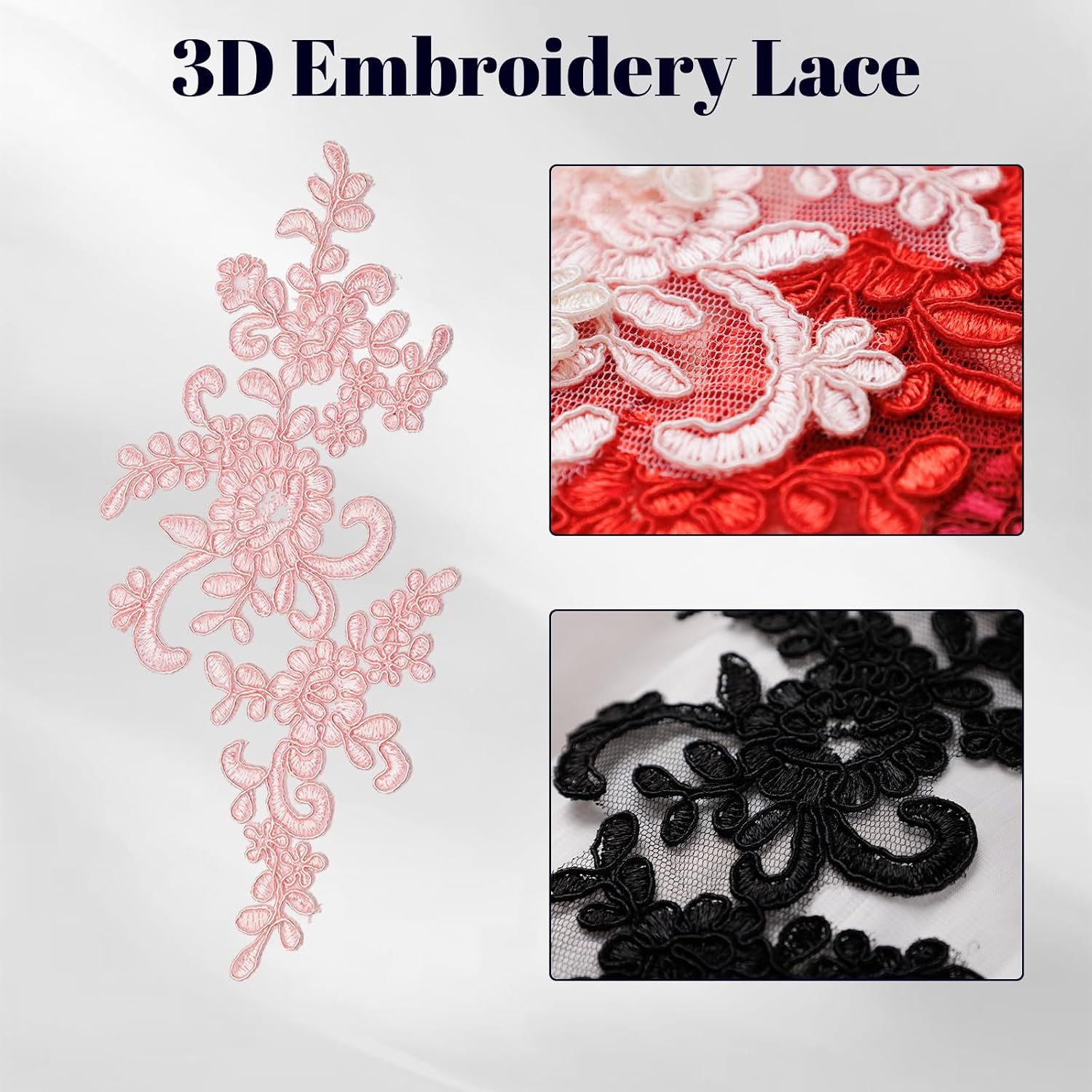 Flower Lace Appliques White 3D Floral Embroidery Lace Patch Sewing Embellishments for Wedding Gown Dress Bridal DIY Crafts (2 PCS)