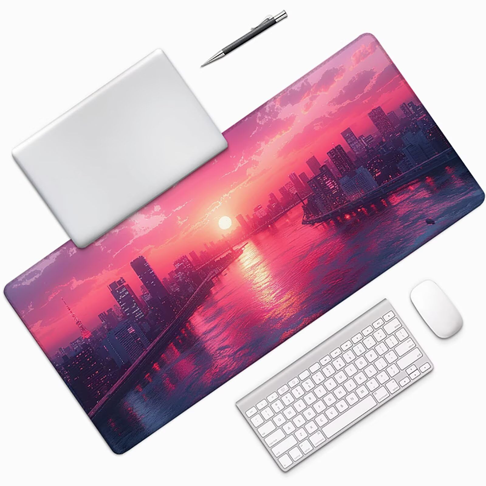 Paesaggio urbano Tappetino Mouse Gaming xxl 1000 x 500 mm, Tappetino Scrivania Viola Con Bordi Cuciti, Presa Stabile su Superfici Lisce, Impermeabile Antiscivolo Mouse Pad per Gaming Accessori m2-290