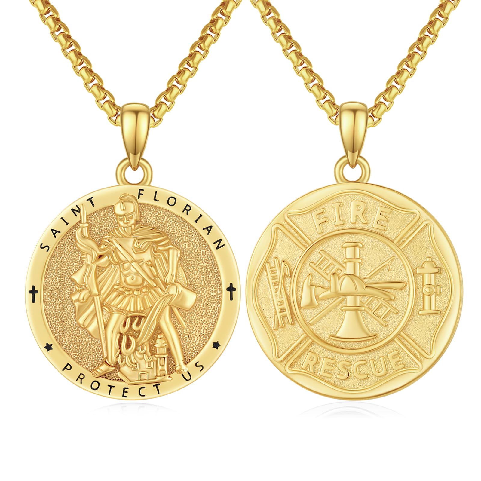 Silver/14K Gold Patron Saint Medal Amulet Necklace for Men Women