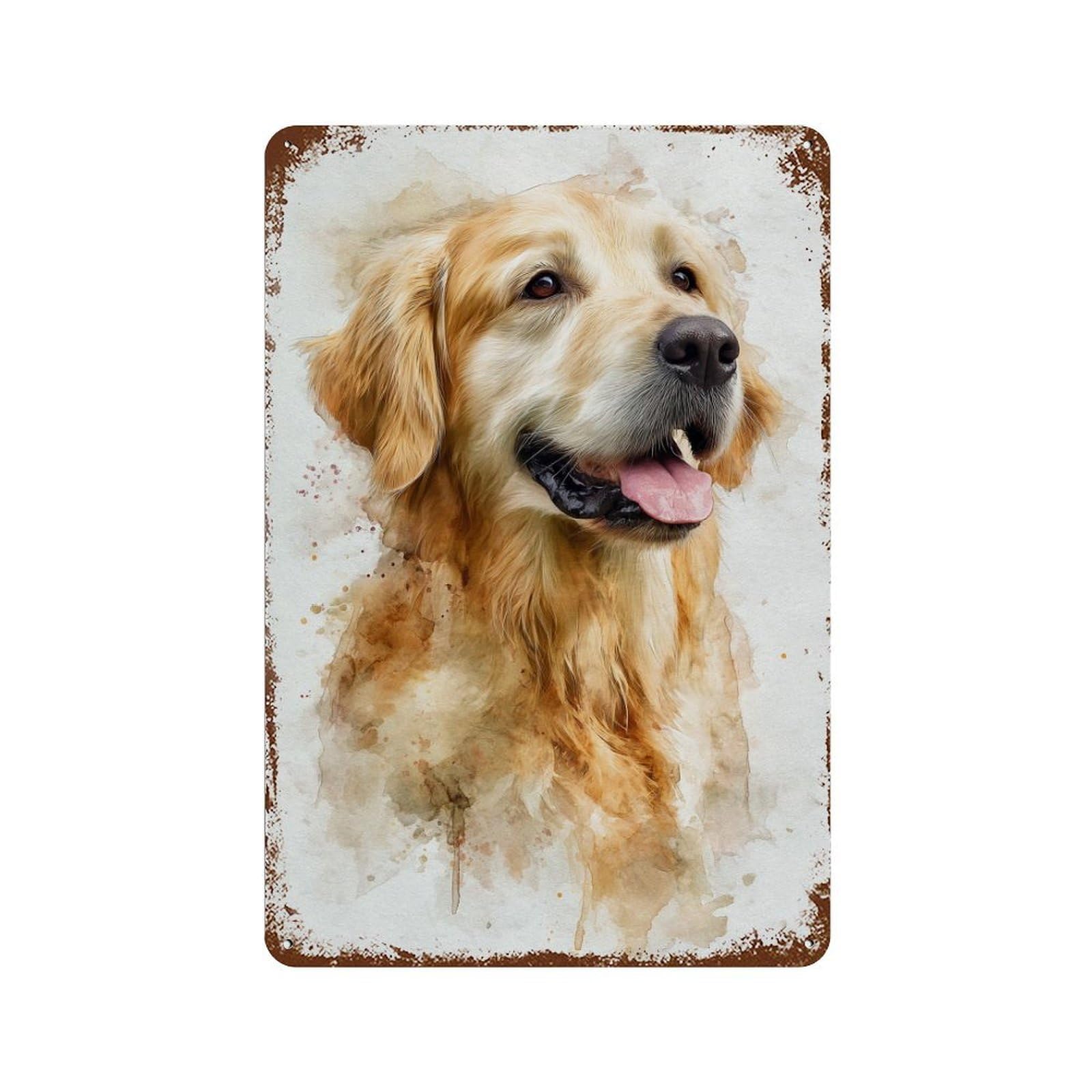 Golden Retriever Watercolor Art Print 11.8"x7.9" Weathered Tin Sign, Shabby Chic Decor for Farmhouse, Kitchen And Entryway Decor