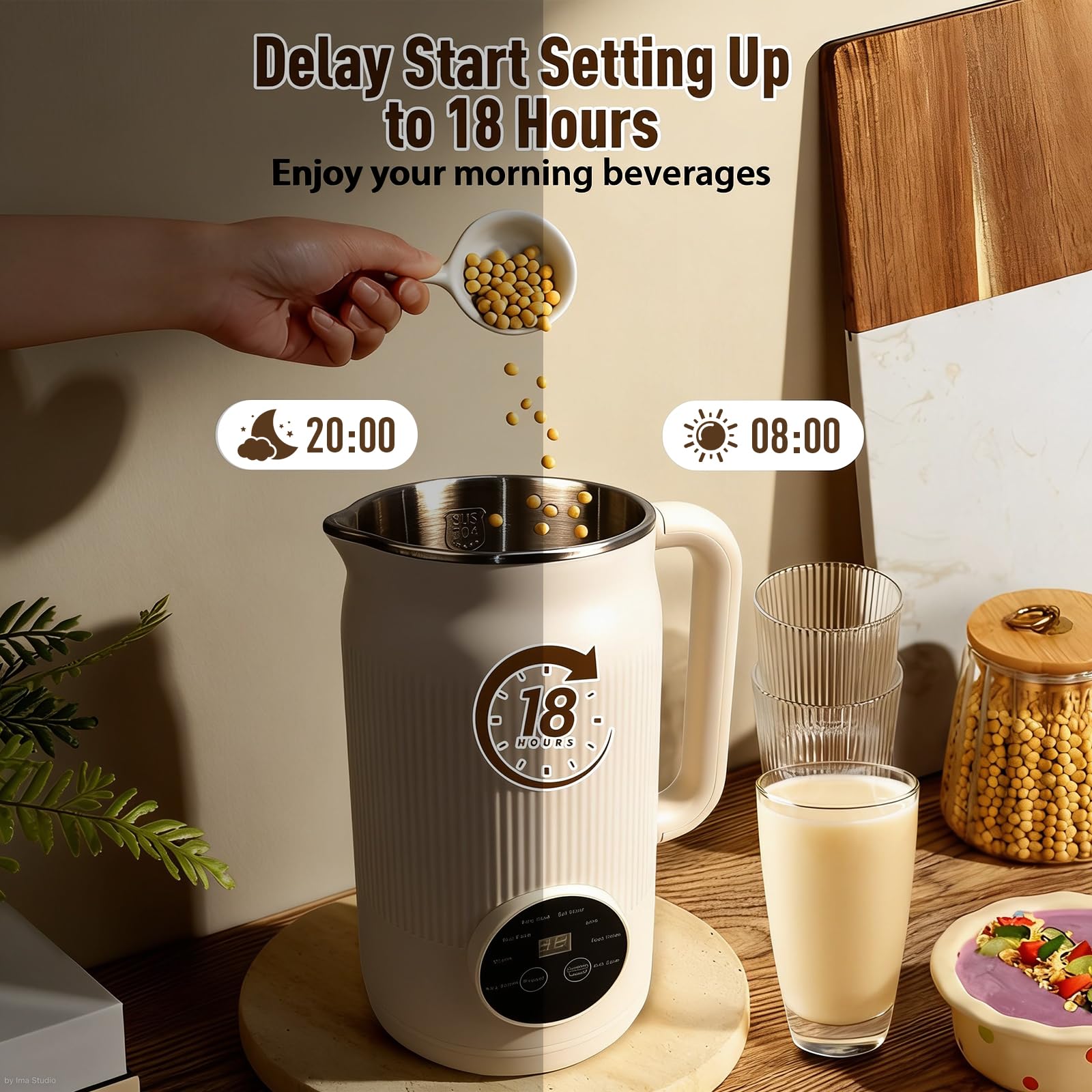 Machine à lait végétal 1200ml, 8-en-1 machine à lait de noix | Auto-nettoyage, préparez facilement lait d'avoine, soja, noix et boissons végétales maison avec une seule machine