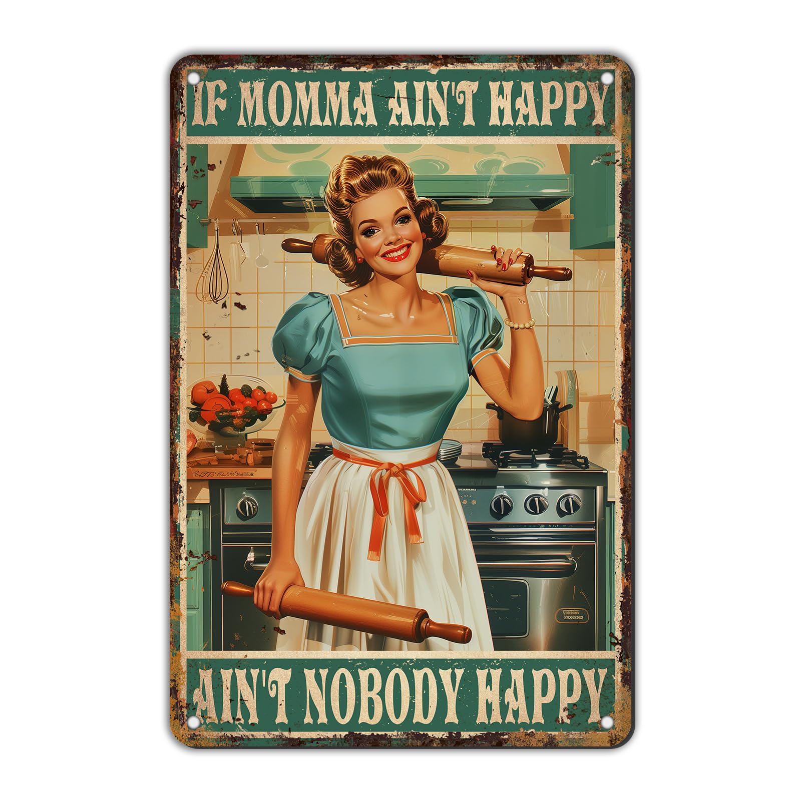 Anceky Sign Women If Mama Ain't Happy Ain't Nobody Metal Tin Sign Funny Wall Decor for Living Room Bathroom Home Backyard Gate 12×16 Inch