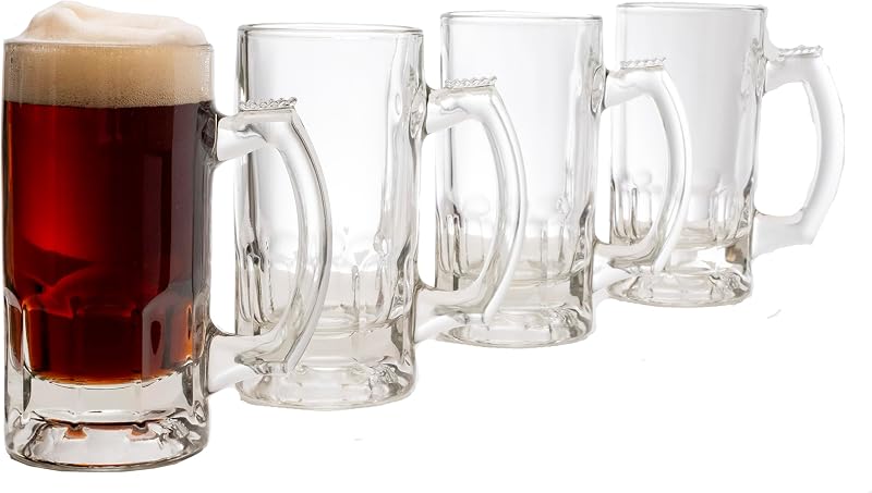 Libbey Craft Brews Glass Beer Mug Set, Beer Glasses Set Of 4 to Serve Ales and Lagers, Timeless Glass Beer Mugs for Freezer