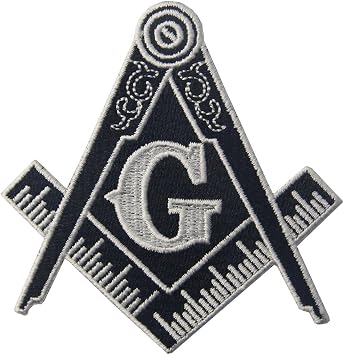 Masonic Logo Emblem Embroidered Freemason Iron On Sew On Patch - White & Black