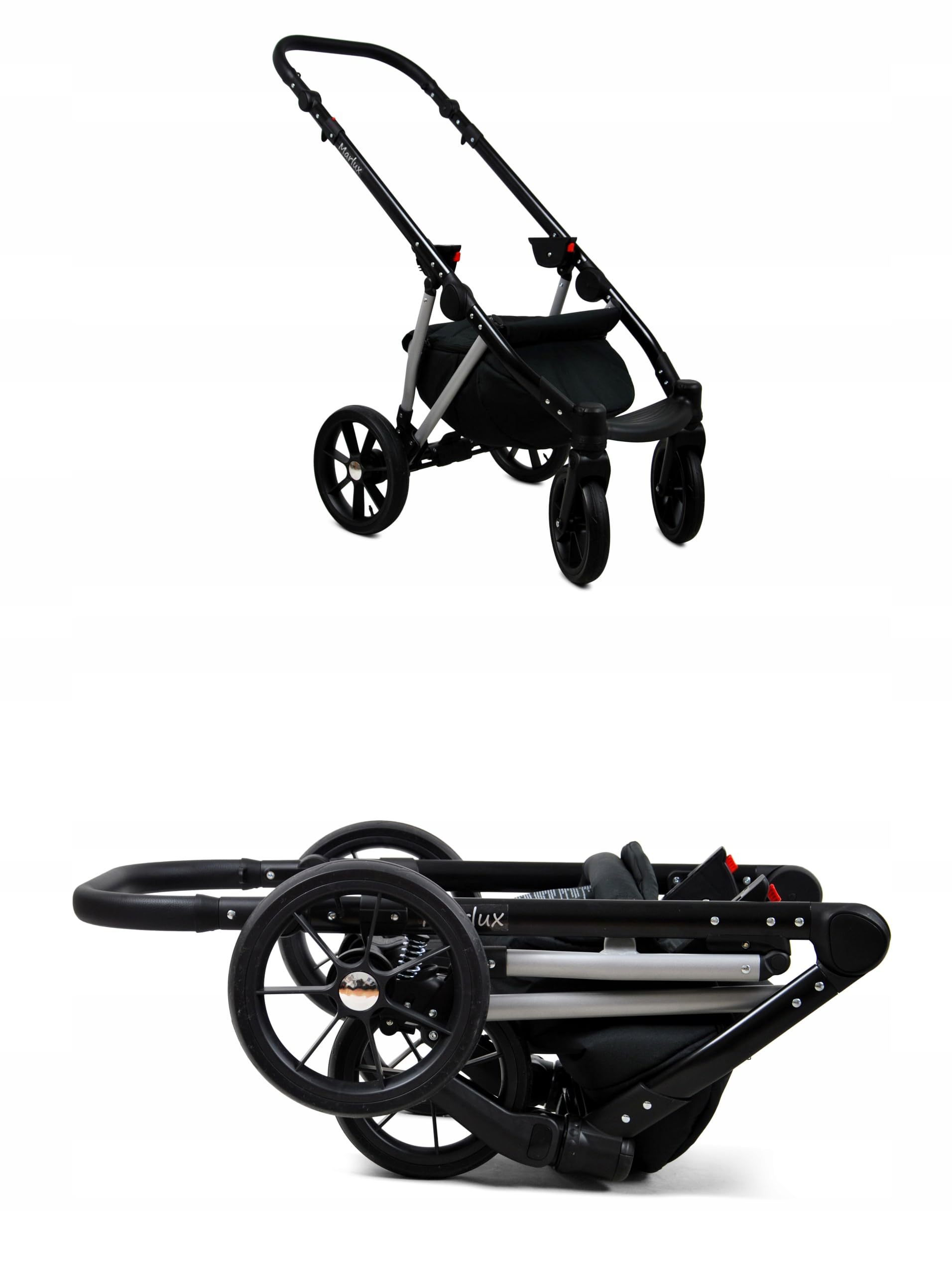 BabyLux® Carrito de Bebé Sistema de Viaje Set 3 en 1 - Marlux Magnetic - incl. Capazo, Silla de Paseo, Silla Coche - Cochecito - con Bolso cambiador, Cubierta para la lluvia, Mosquitera etc.